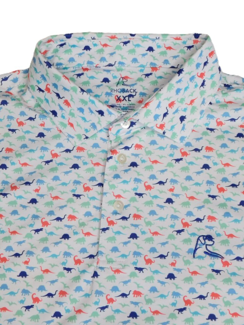 Rhoback Dinosaur Print Short Sleeve Performance Golf Shirt White | Fair | XXL